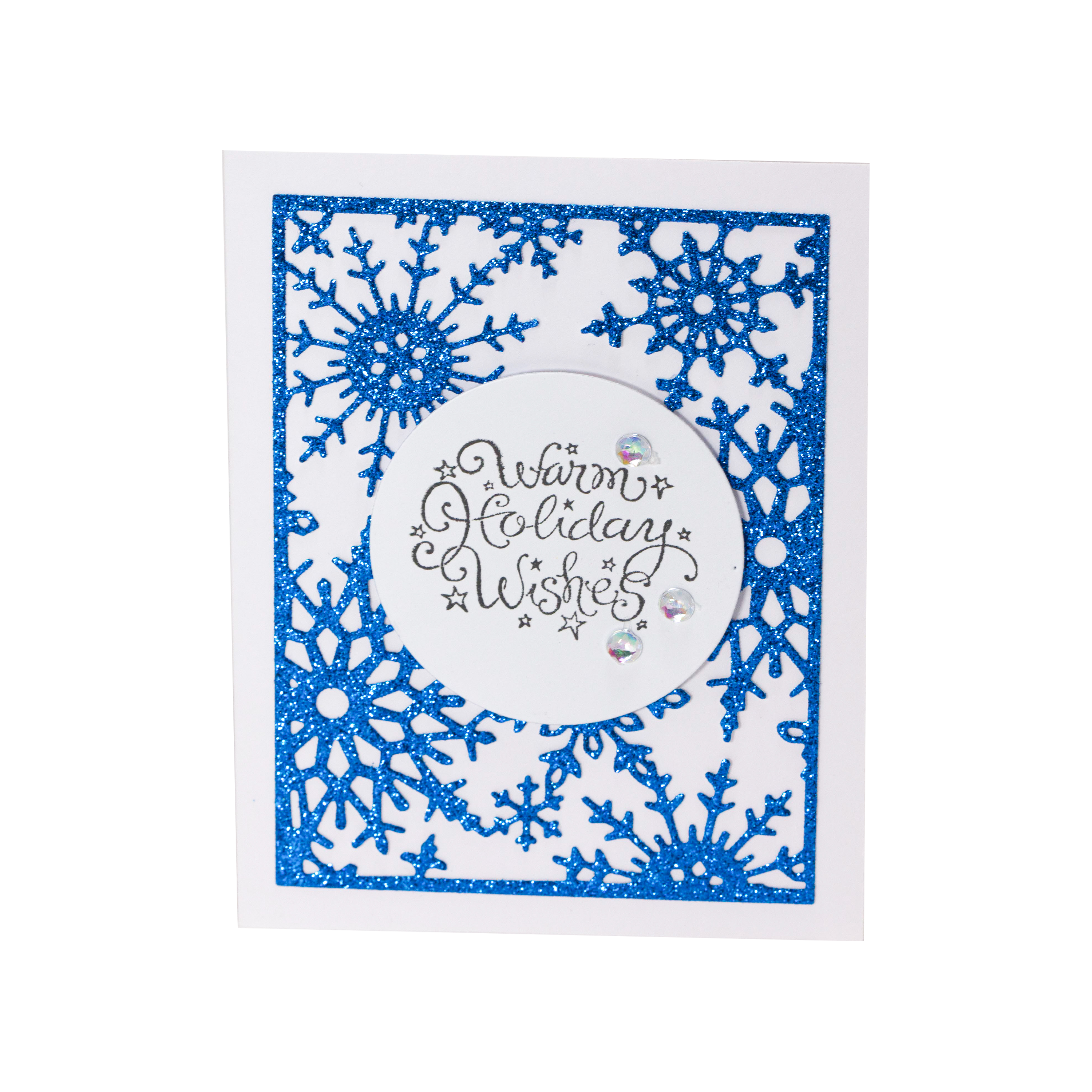 Metallic Snowflake Cutouts White Background Card with Blue