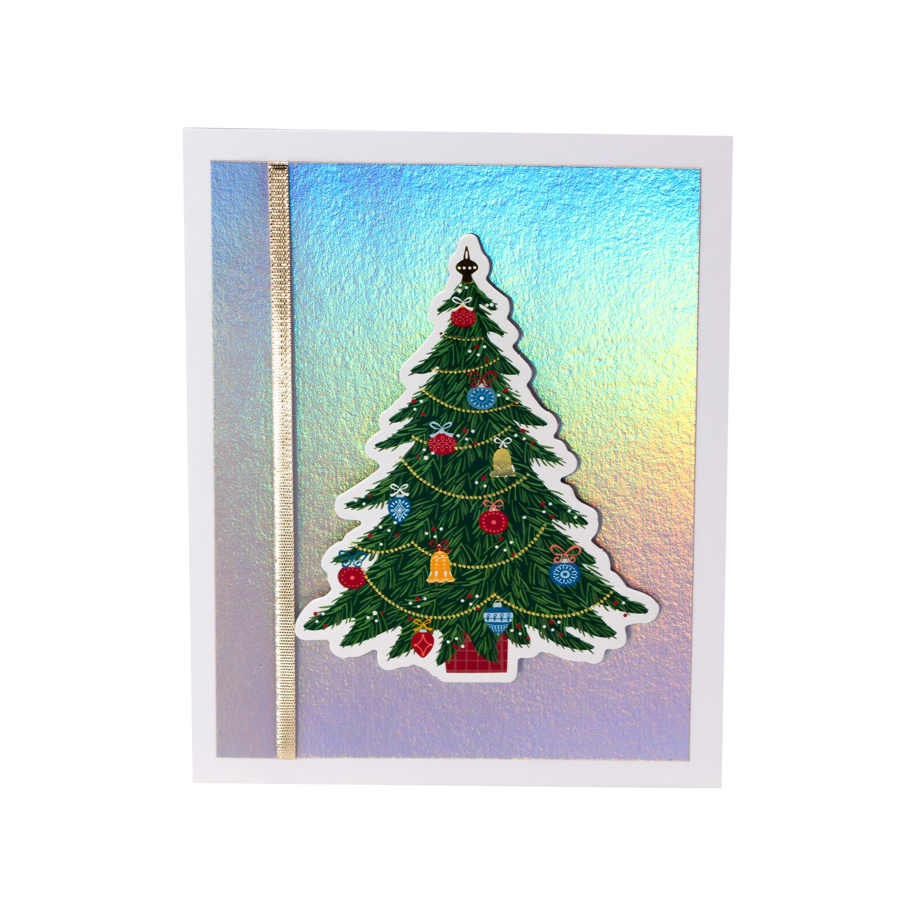 Christmas Tree with a Rainbow Shimmer Background I Christmas Card