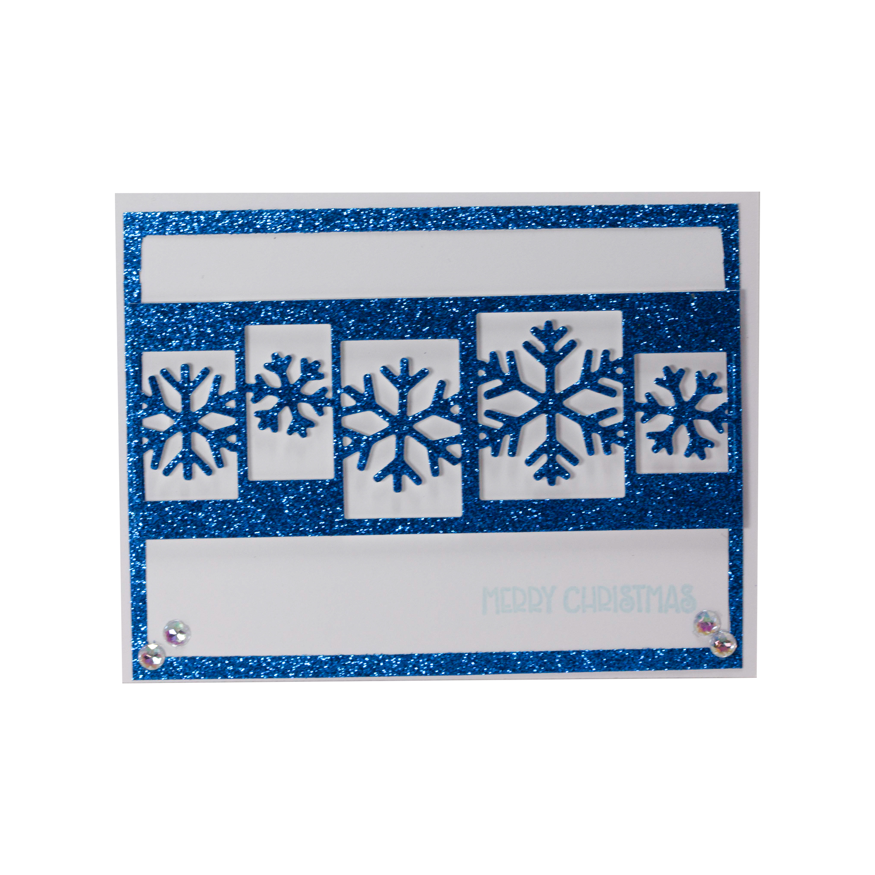 Blue Metallic Snowflake Cutout on a White Background I Christmas Card