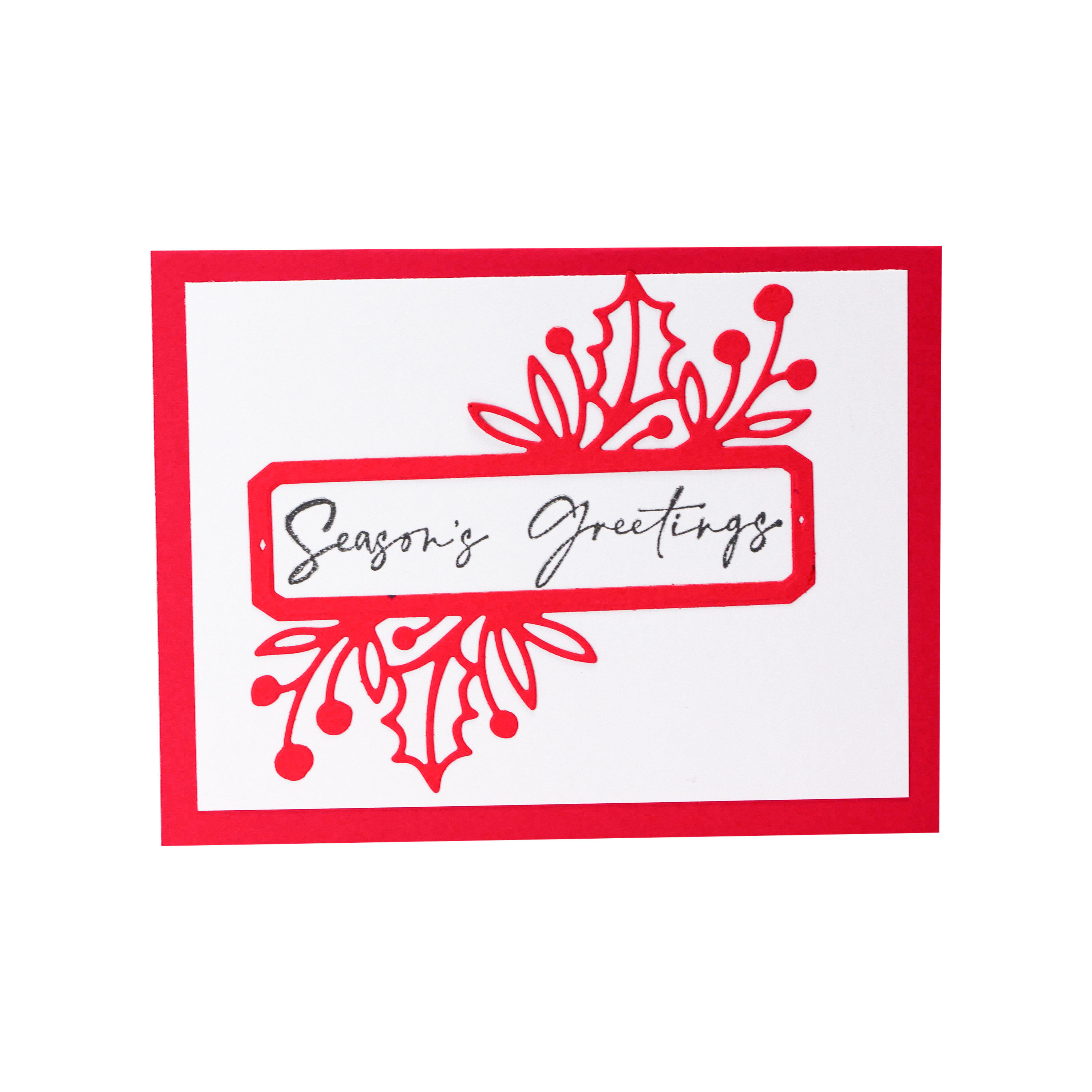 Red and White with Holly Seasons Greetings