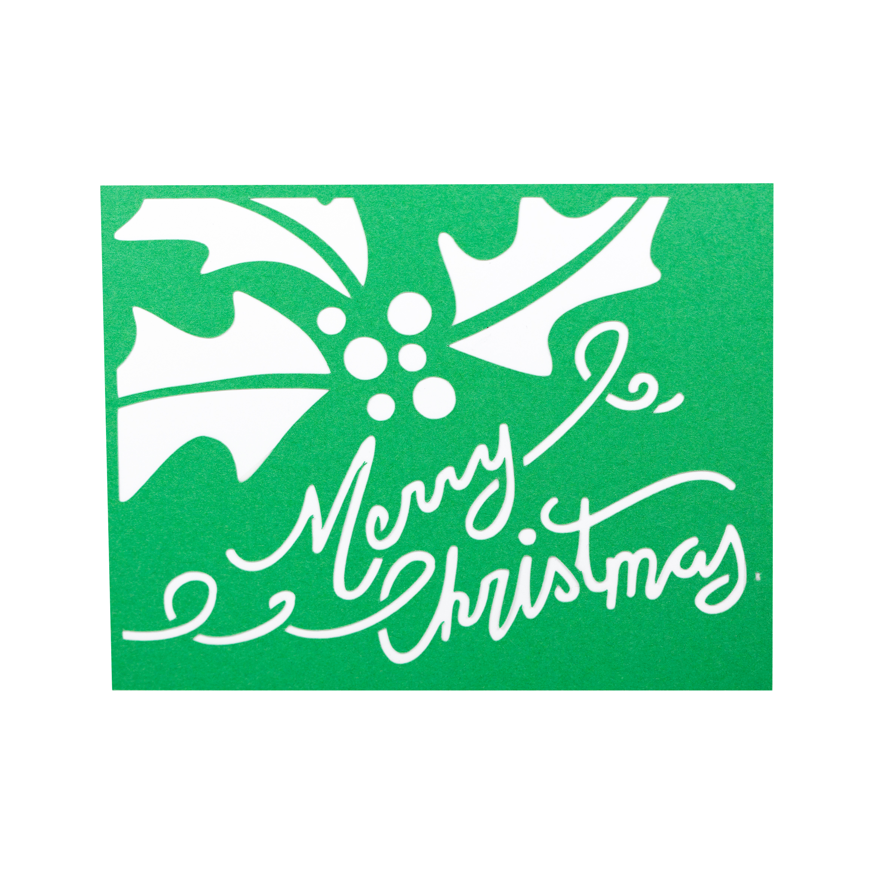 Green Card Holly Cutout with Merry Christmas