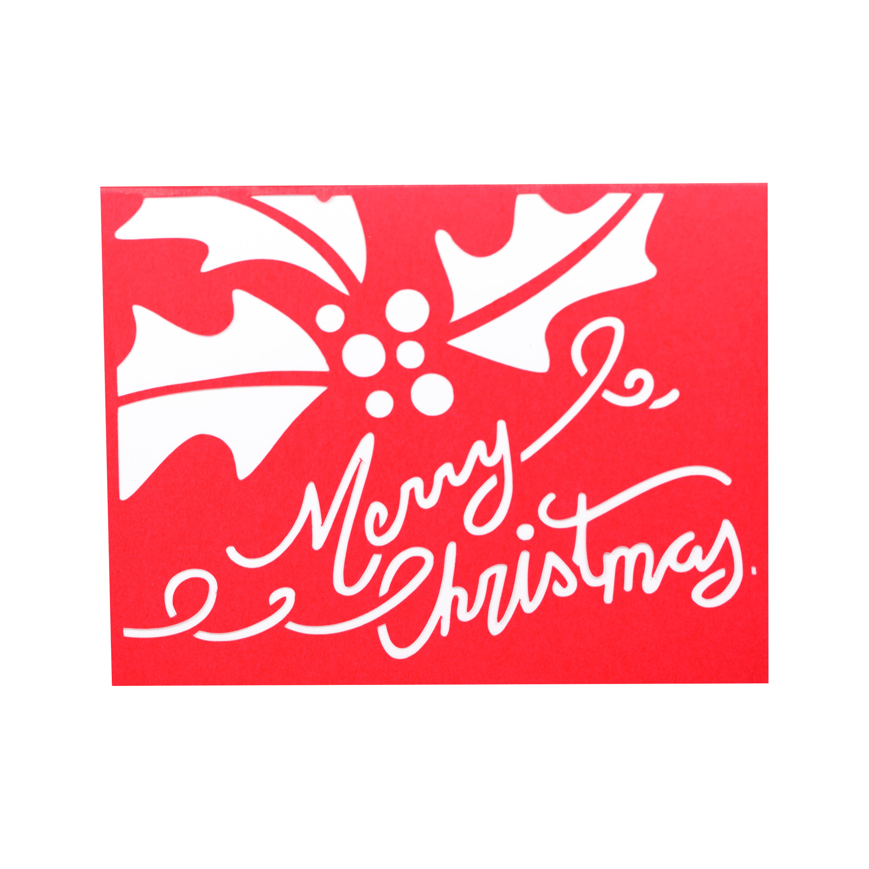 Red Card Holly Cutout with Merry Christmas I Christmas Card