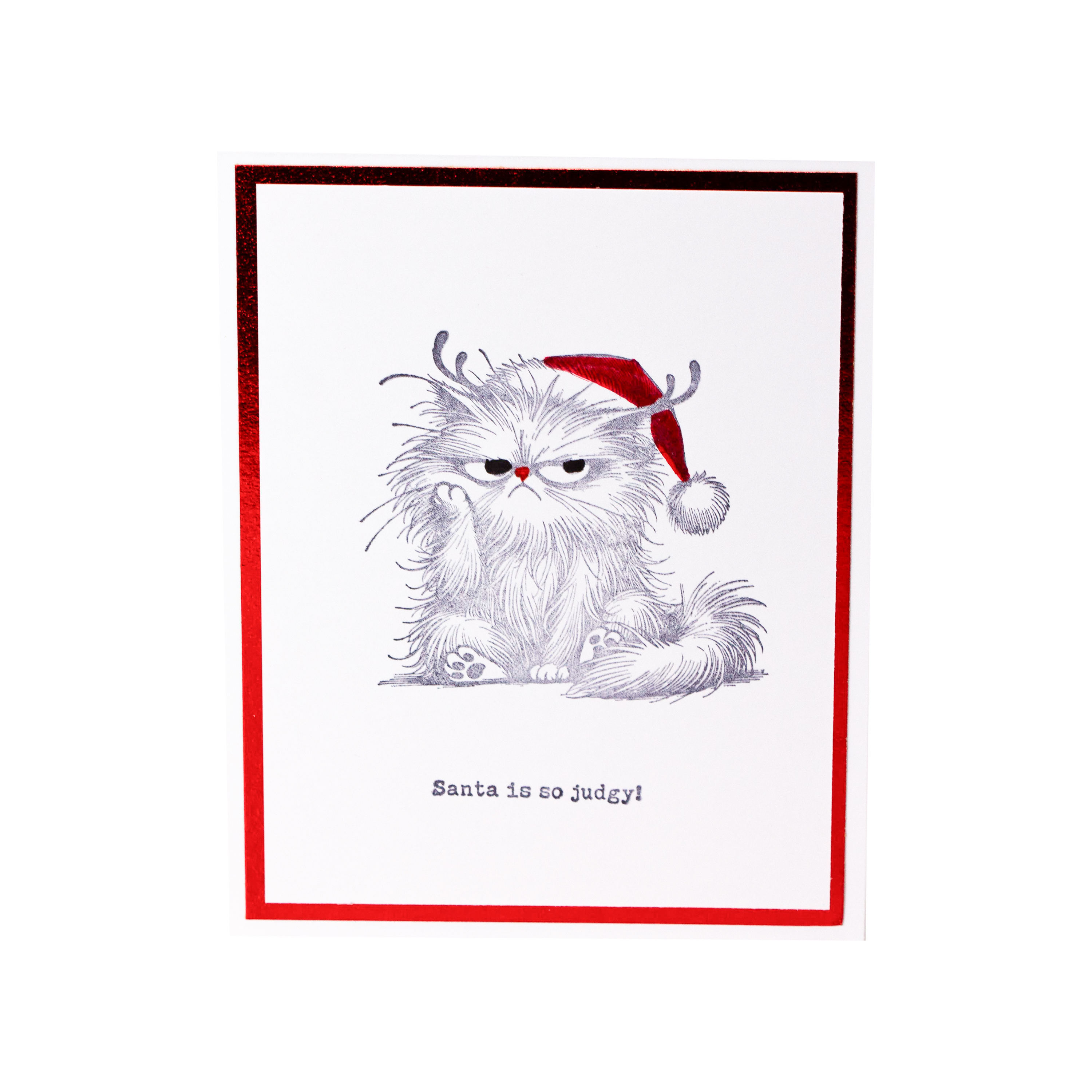 Bad Kitty Santa is so Judgy Red Shimmery  Background