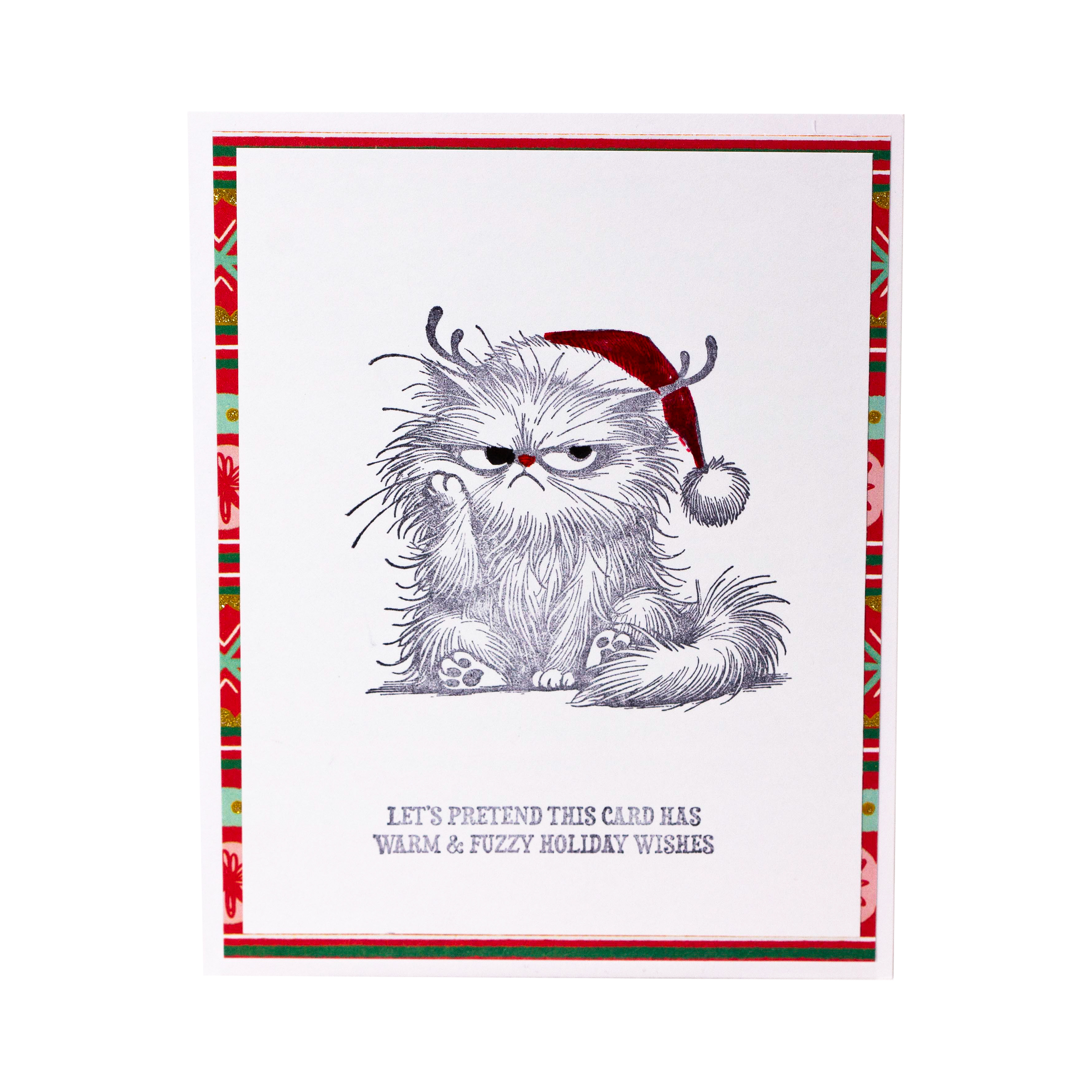 Bad Kitty Let's Pretend This Card Has Warm and Fuzzy Holiday Wishes I Christmas Card