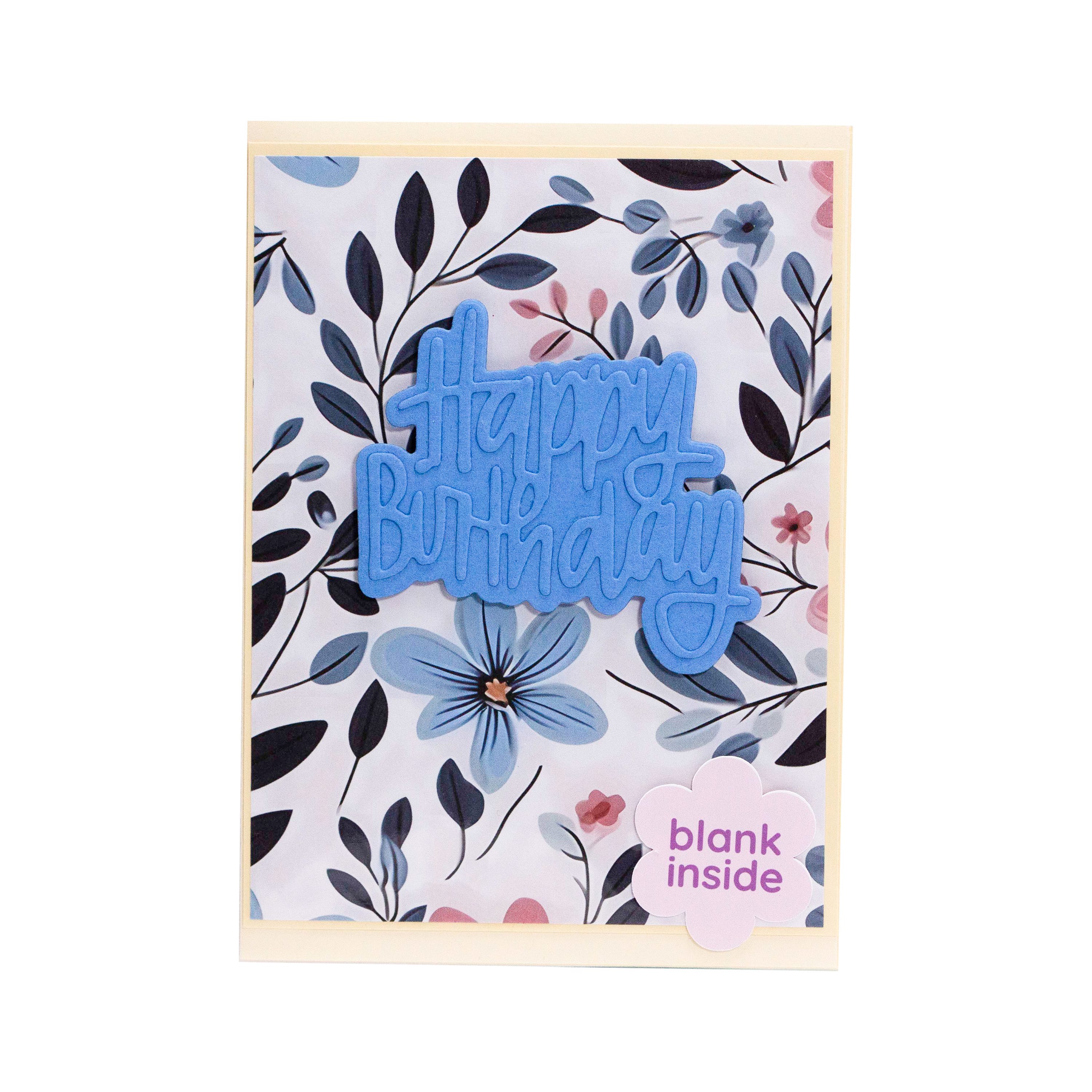Blue Happy Birthday with Floral Background