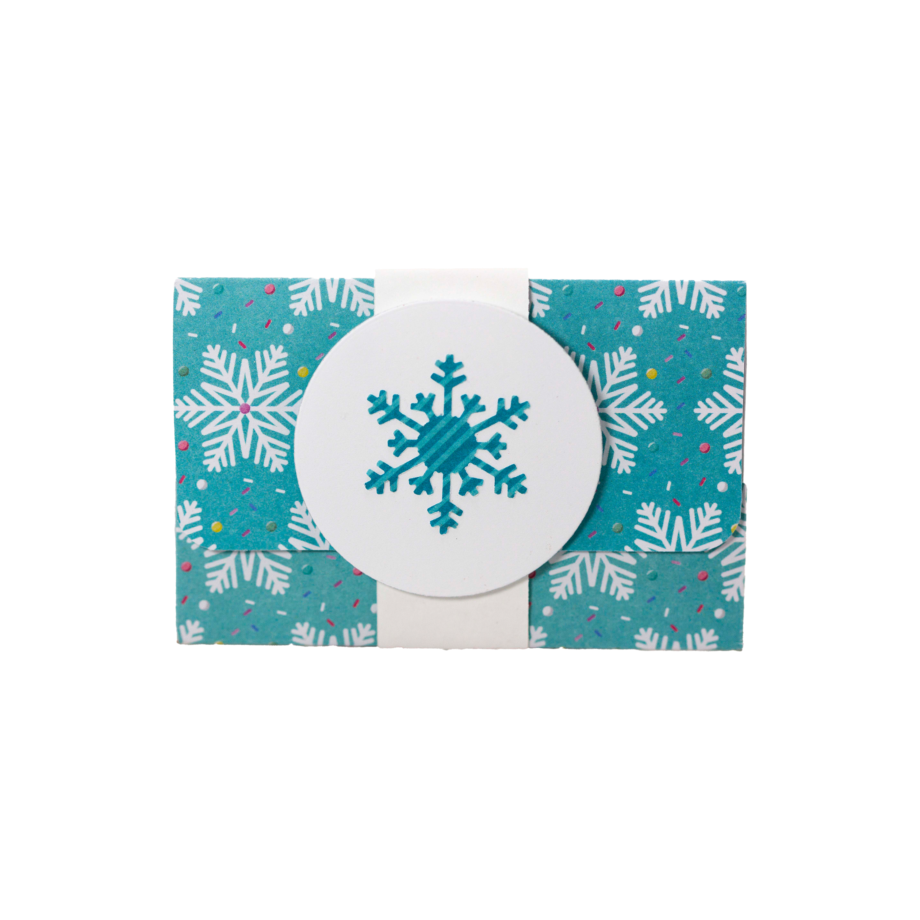 Snowflake on Blue Background with White Belly Band I Gift Card Holder