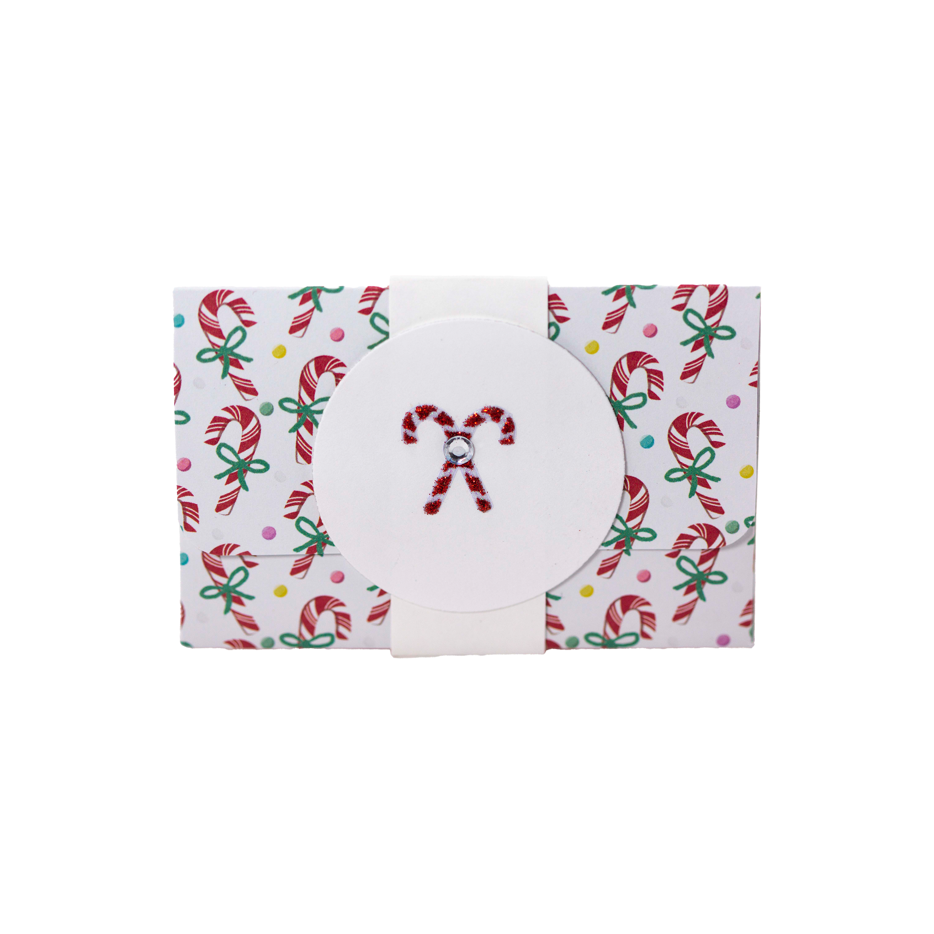 Candy Canes on a White Belly Band with Candy Cane paper-Gift Card Holder