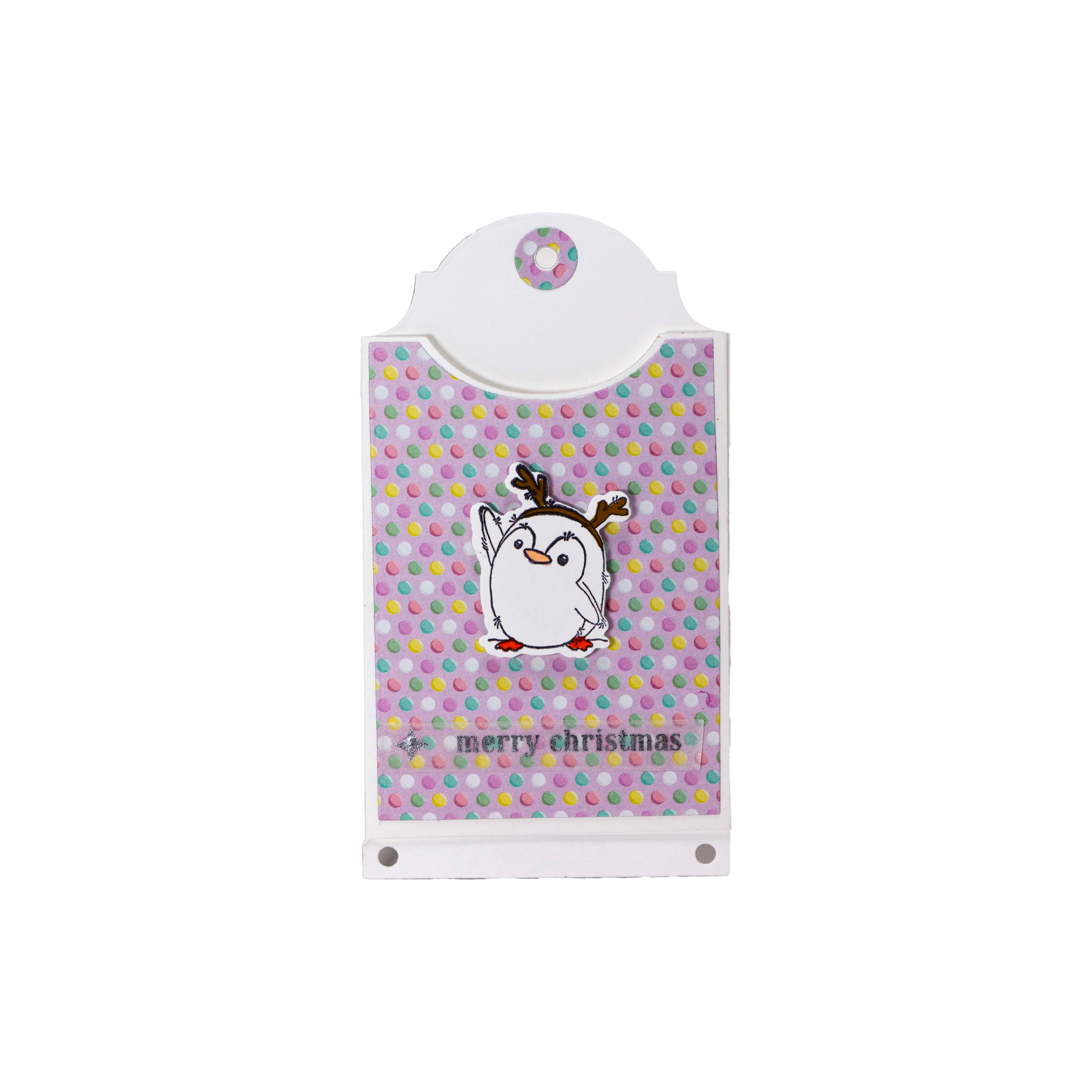 Penguin with Antlers on Pastel Polkadot Paper Gift Card Holder