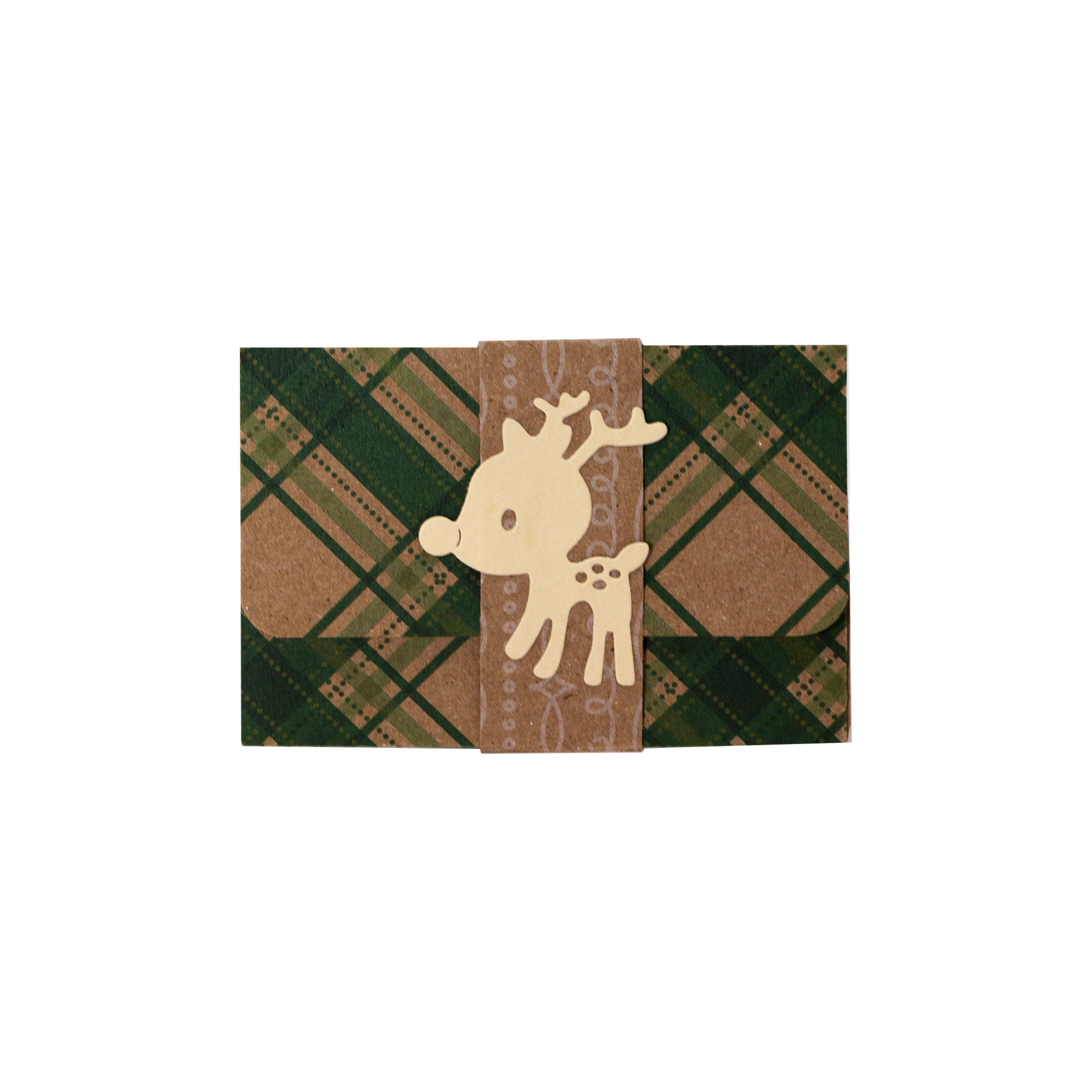 Beige Reindeer on Green and Beige Plaid I Gift Card Holder