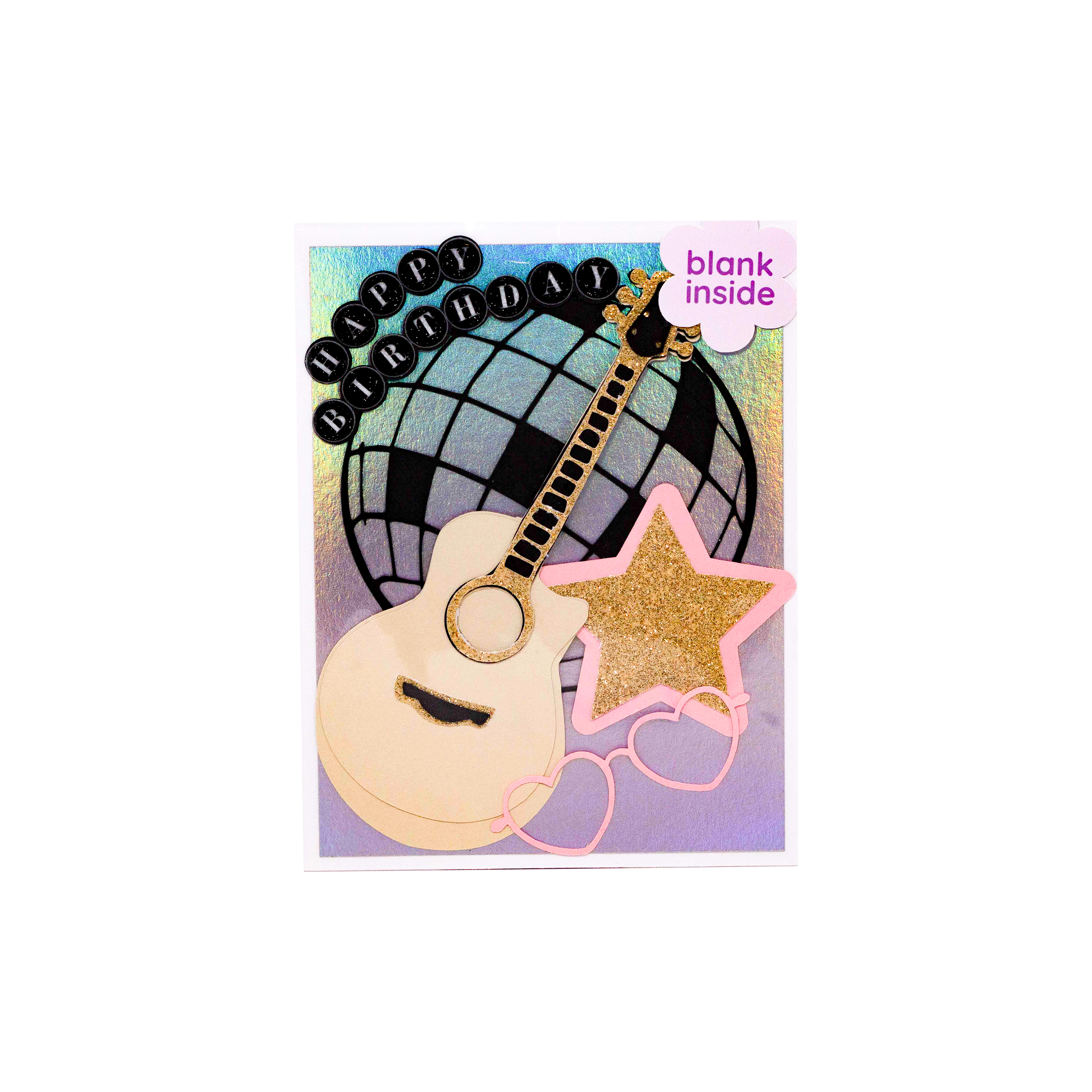 Guitar, Star and Glasses I Birthday Card