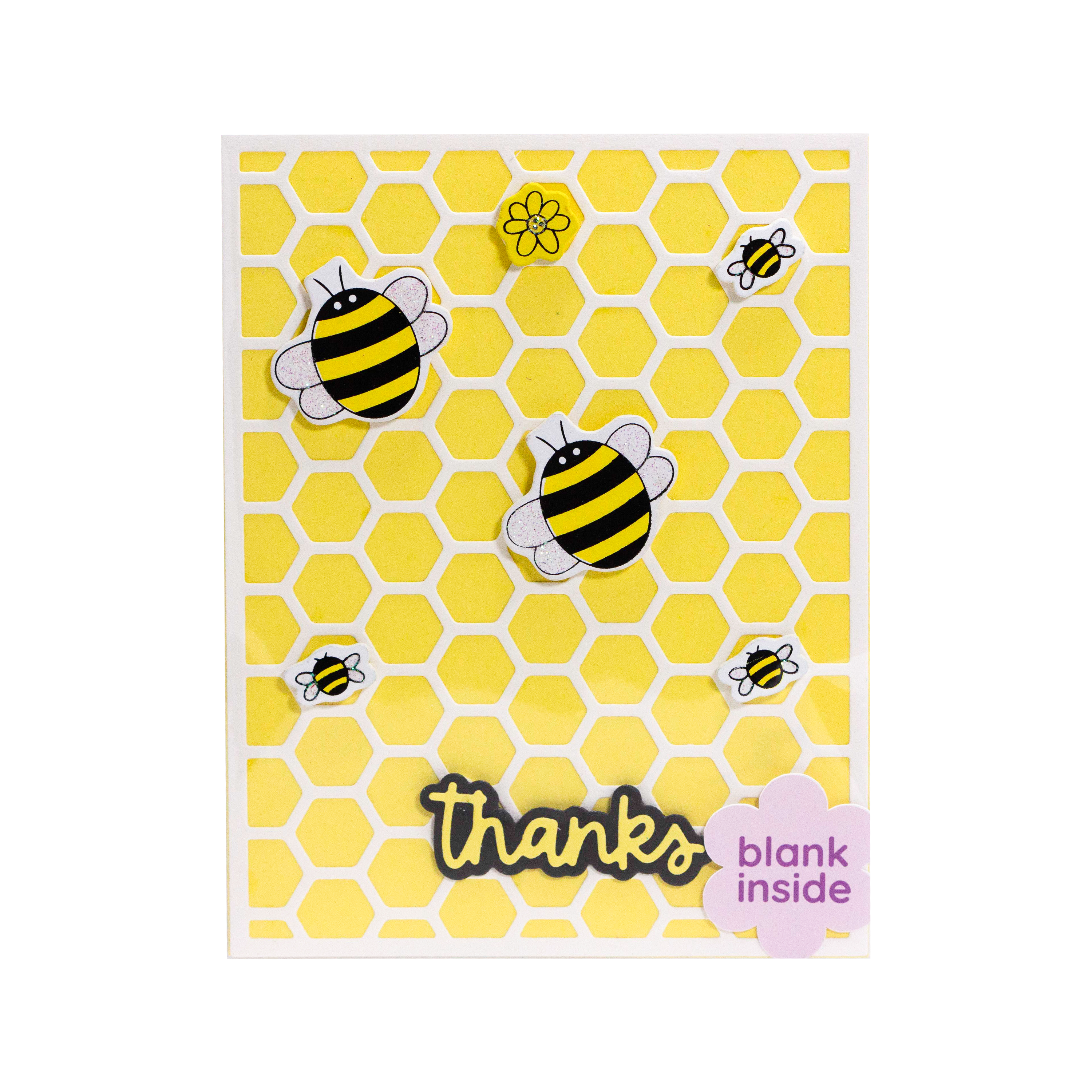 Thank You Card Yellow Background With Honey Combs, Wooden Bee Embellishments
